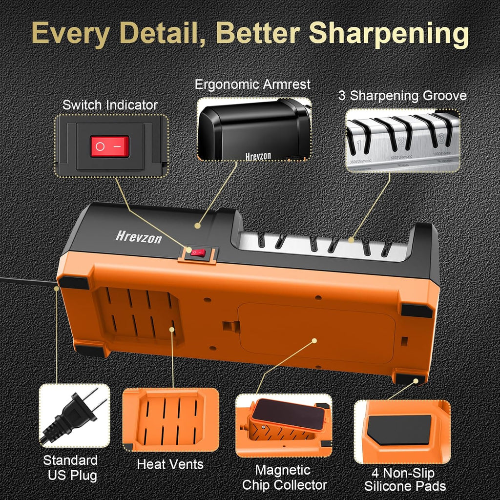Electric Knife Sharpener for Kitchen Knives, 3-Stage Professional Sharpening System with 100% Diamond Abrasives