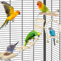 5in1 Bird Toys, Birdie Perches Platform Swing with Stainless Steel Feeding Cup Climbing Ladder, Wooden Play Gym for