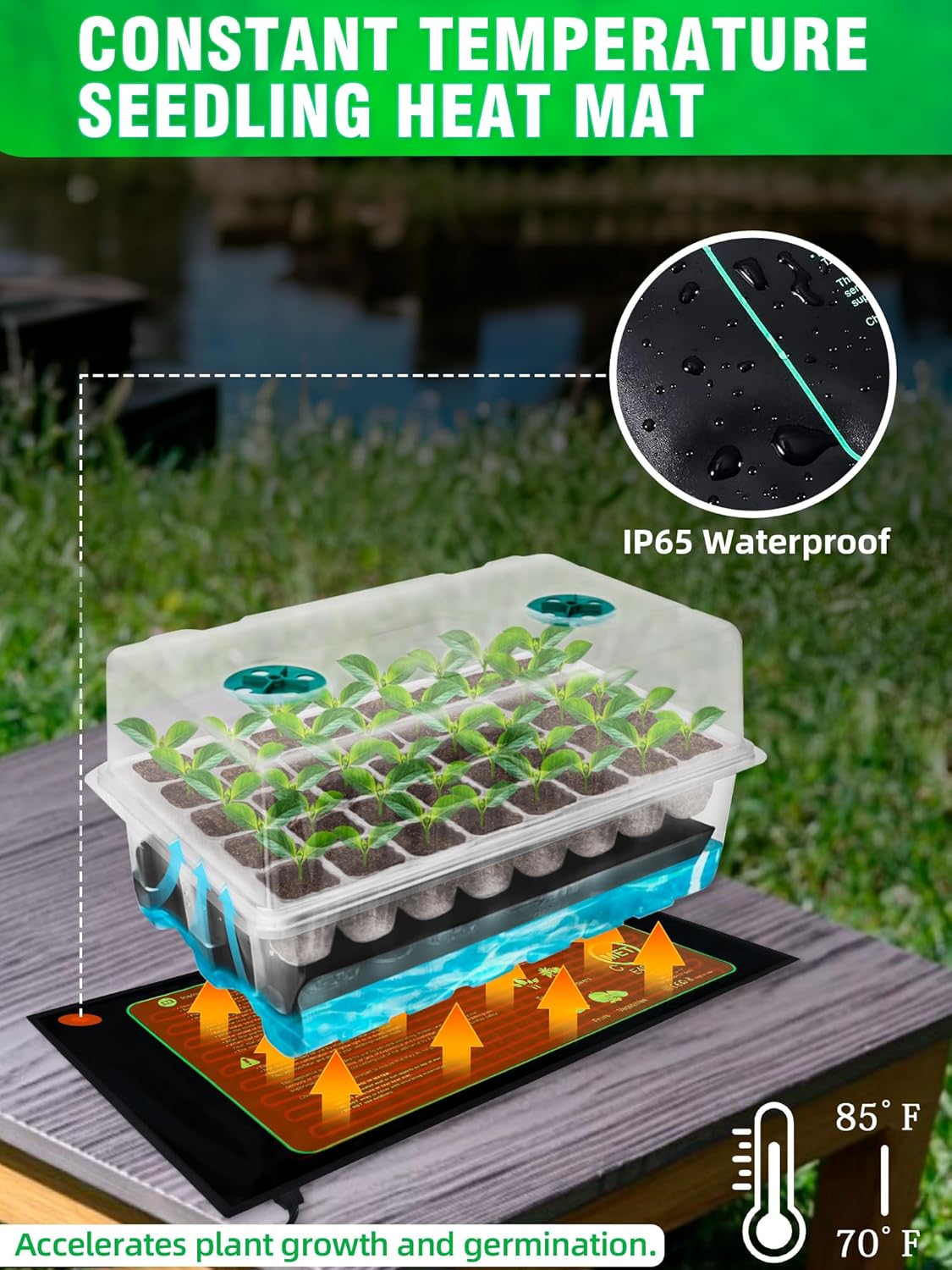 Self-Watering Seed Starter Tray with Grow Light and Heat Mat, 80-Cell Plant Starter Trays Seed Starter Kit, Seed