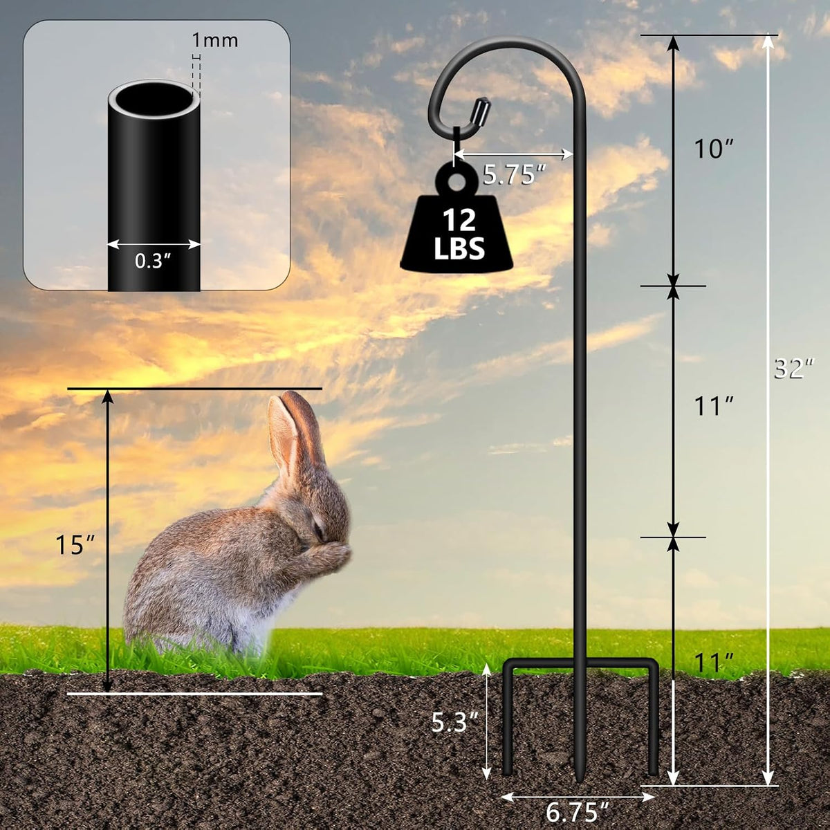 32 Inch Shepherd Hooks for Outdoor 4 Pack, Adjustable Garden Hooks for Hanging Plants, Lanterns, Solar Lights, Mason