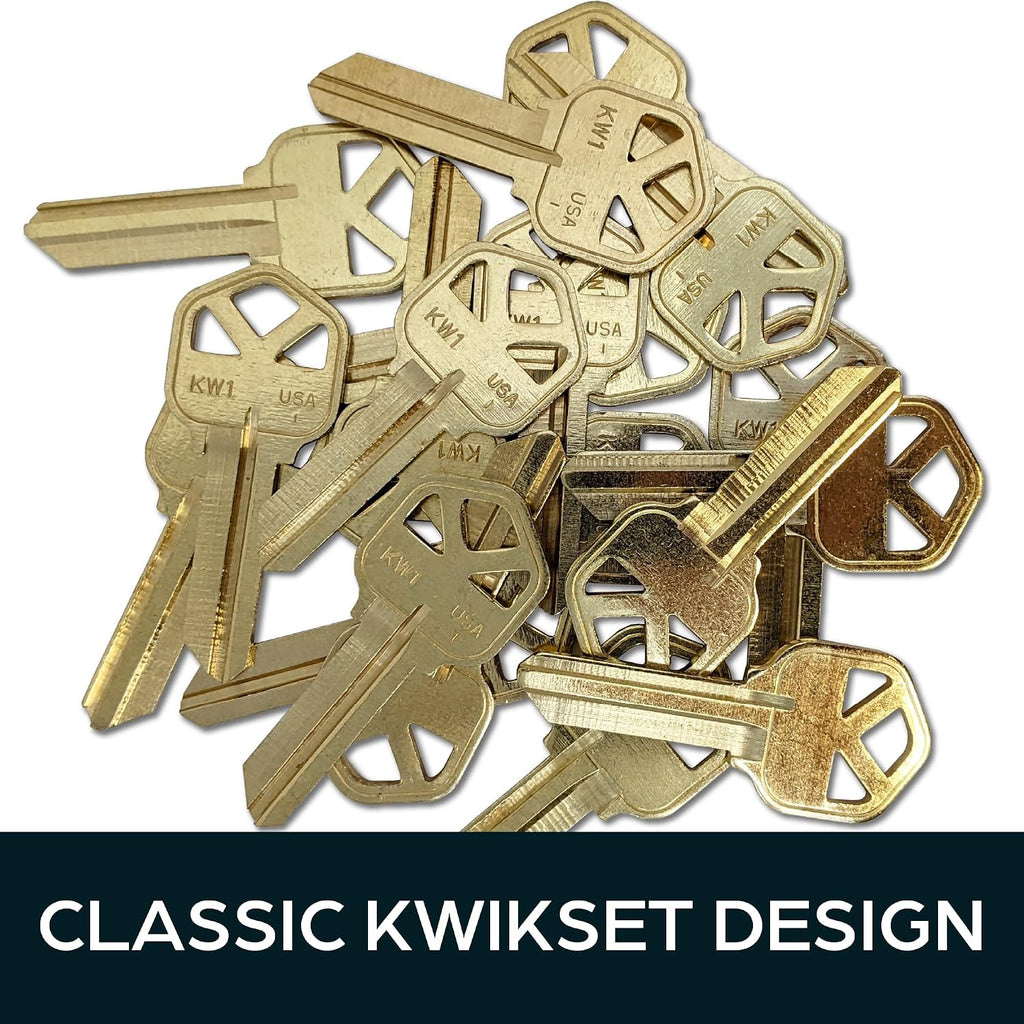 Kwikset Key Blanks in Premium Brass Quality | Kw1 Uncut Blank Keys for Home and Professional Use | Pack of 50 Keys