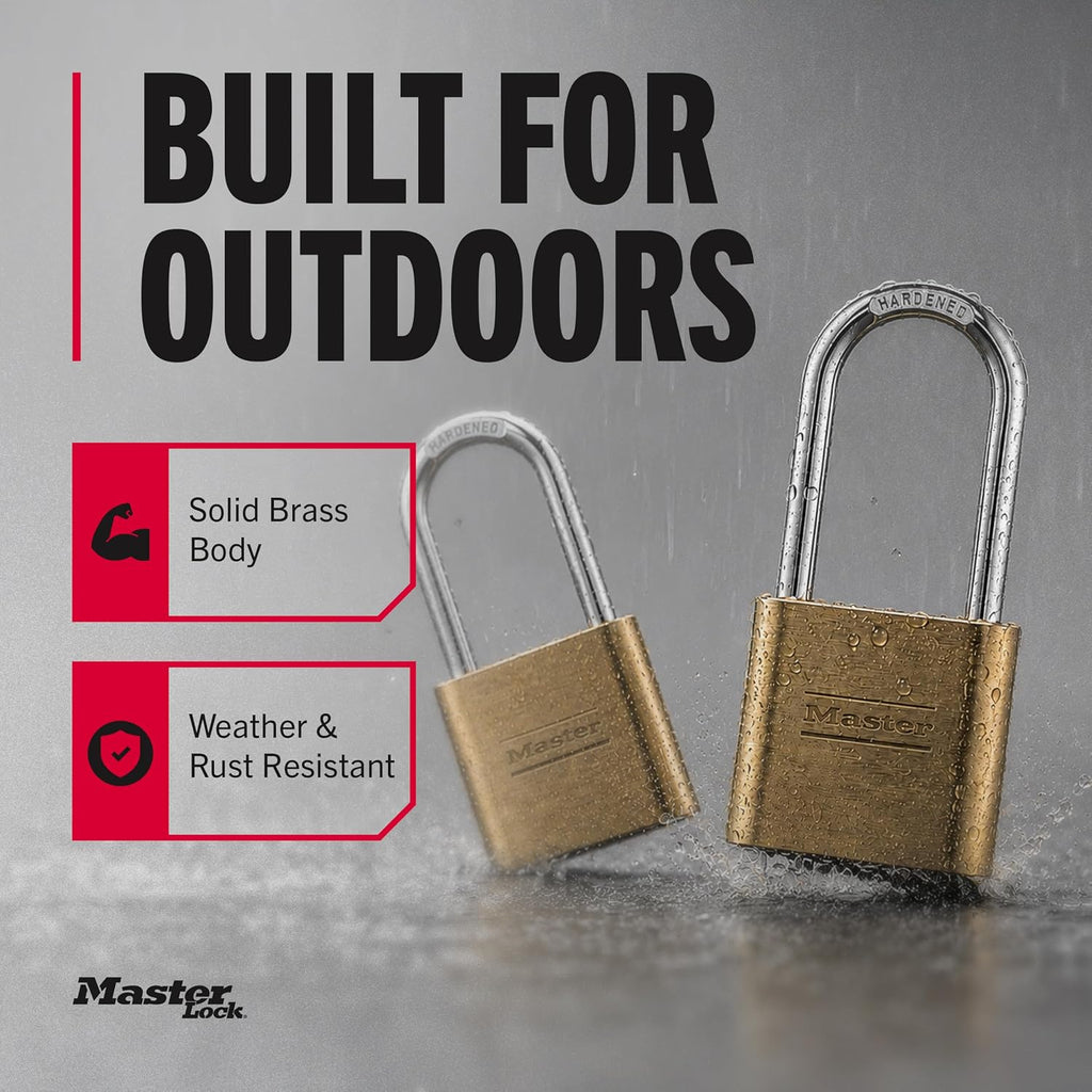 Combination Padlock Outdoor Brass Long Shackle 2-Pack 175LHEC2 | Outdoor Combination Lock For Gates, Sheds, Fences