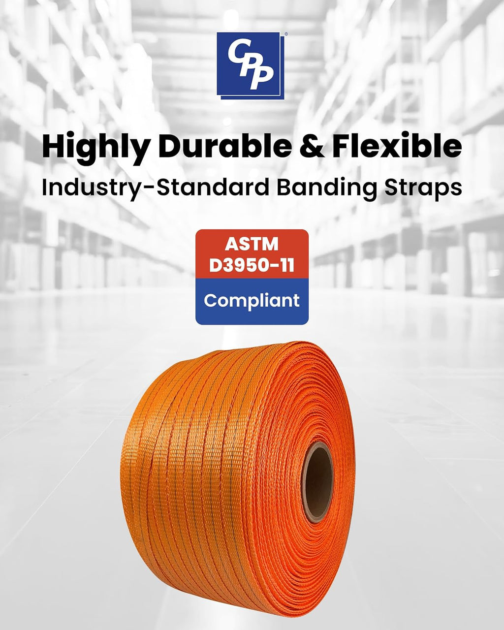 CPP 3/4" x 1650' Woven Polyester Strapping Cord - 2400 lbs Break Strength, Heavy Duty Strapping - Water, UV