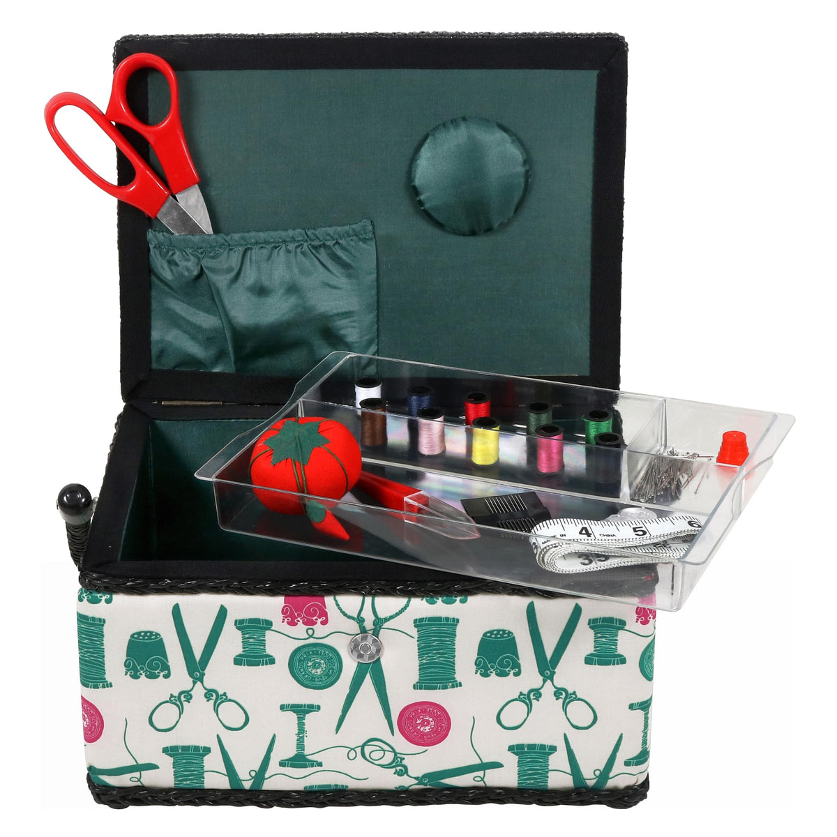 Large Sewing Basket Kit, Vintage Spools, Notions Pack, 127 Count