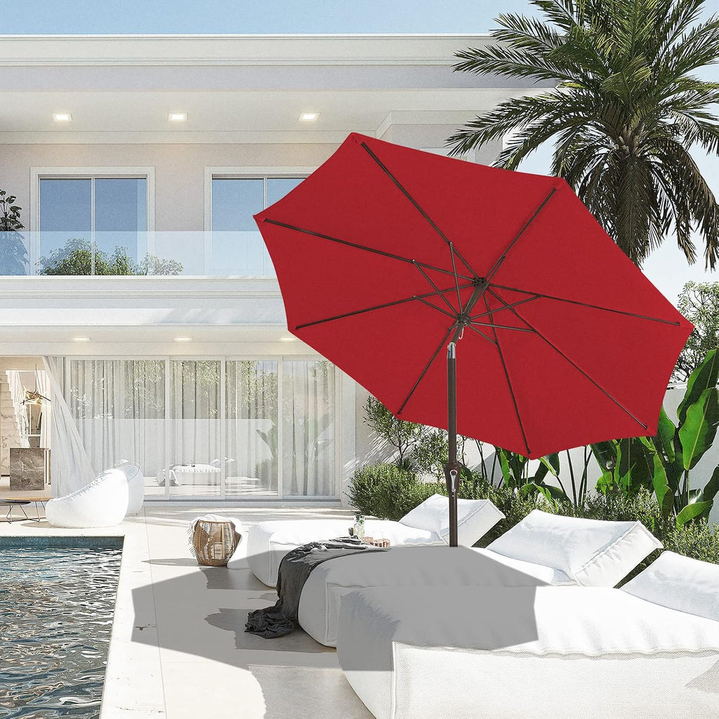 9FT Outdoor Patio Umbrella Outdoor Table Umbrella with Push Button Tilt and Crank, Market Umbrella 8 Sturdy Ribs UV