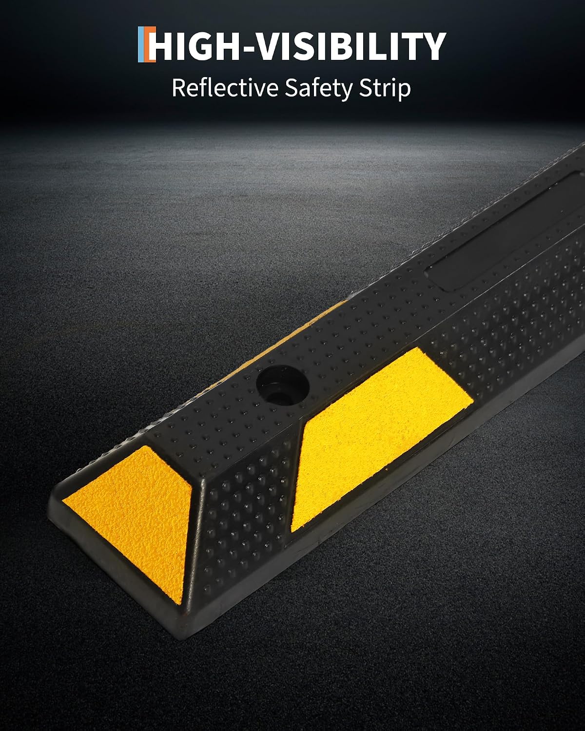 72 in Heavy Duty Rubber Parking Curb, 2 PCS Garage Car Wheel Stopper with Yellow & Black Reflective Strips, Durable