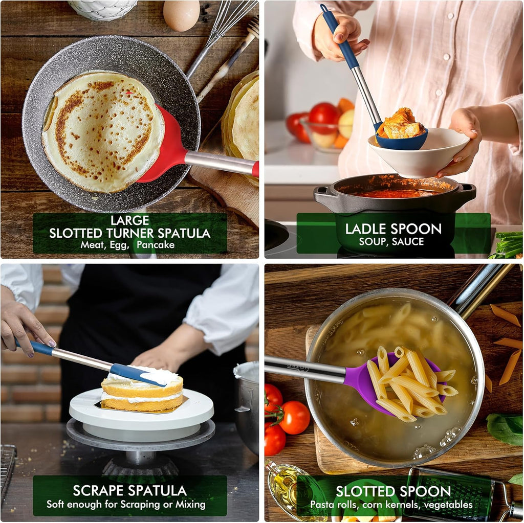 446°F Heat Resistant Silicone Kitchen Utensils, Cooking Utensil Set, Spatula Set, BPA Free, Kitchen Gadgets, Utensils