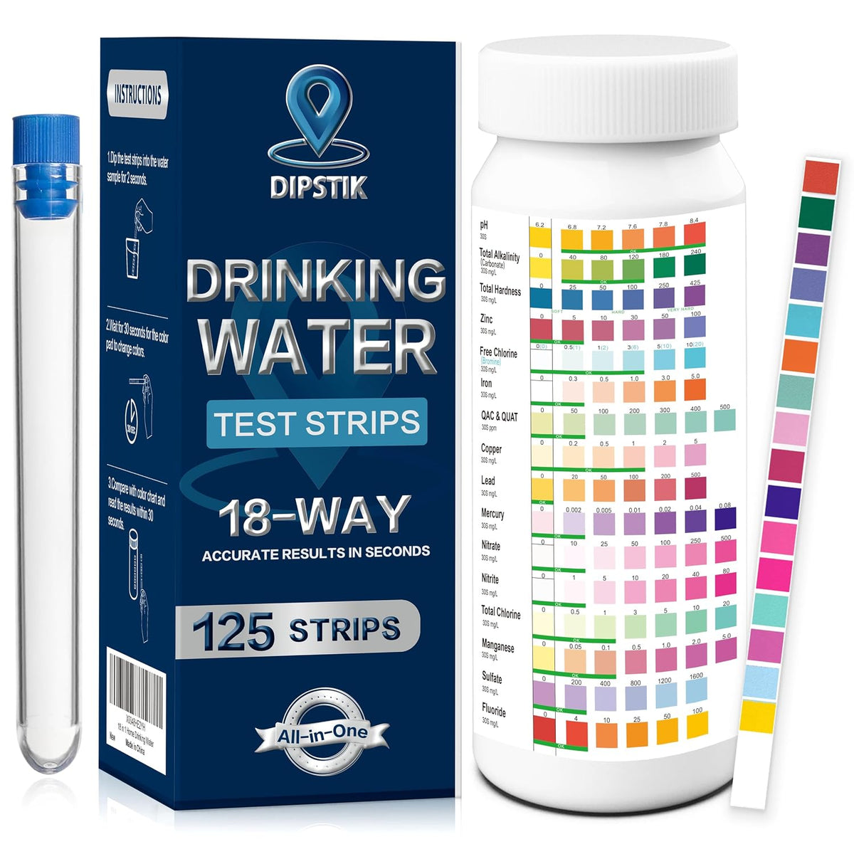 All-New 18 in1 Drinking Water Test Kit-125 Water Quality Test Strips