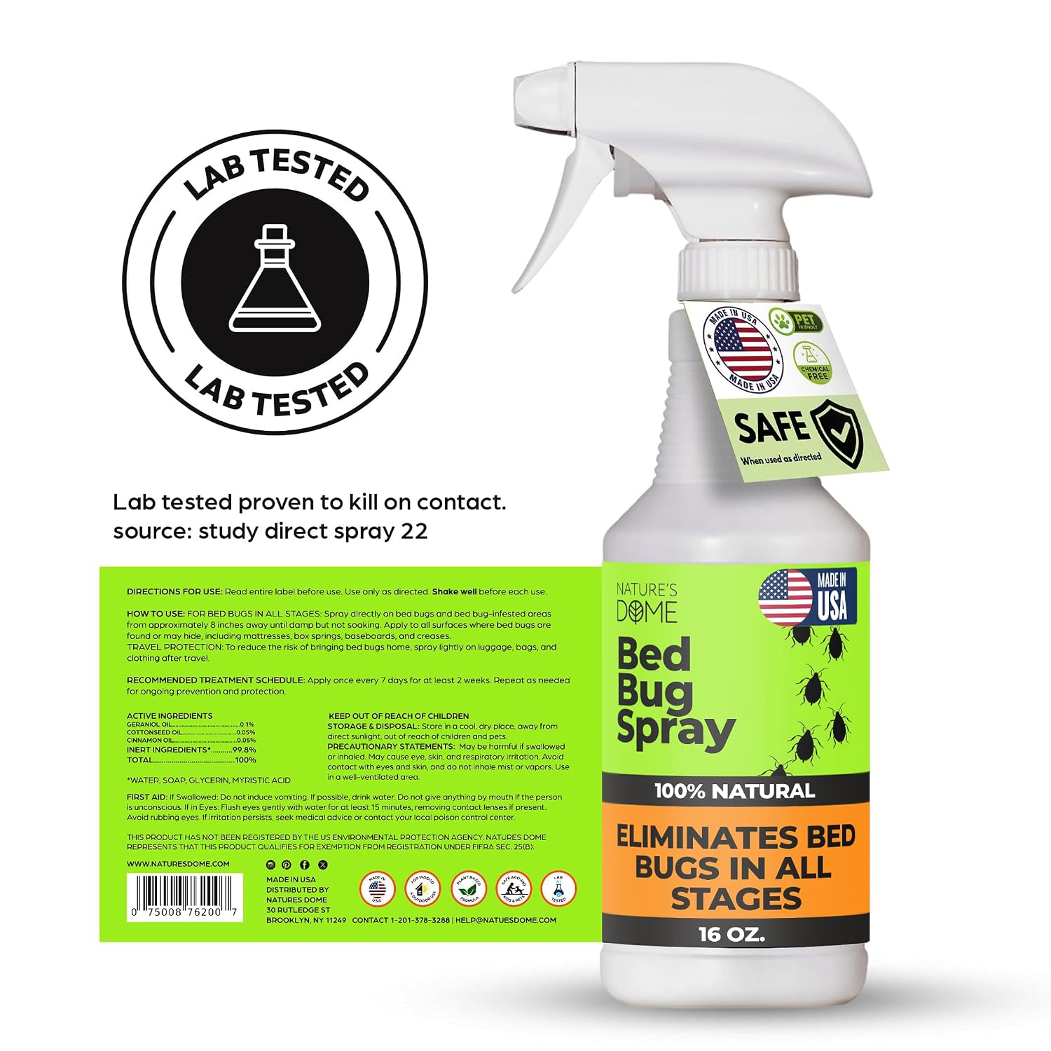 Bed Bug Spray – 16 OZ Natural Bed Bug & Mite Killer for Mattress, Furniture & Bedding – Plant-Based, Dries Clear