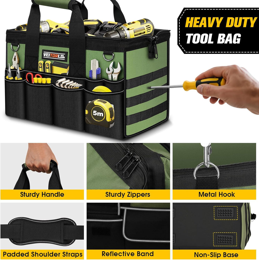 16-Inch Heavy Duty Tool Bag, 19-Pockets Tool Box Organizer, Portable Toolbag W/Soft Handle for Organized Storage