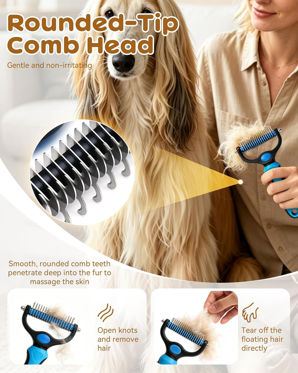 Tool, 2-In-1 Double-Sided Grooming Tool, Deshedding Dog Brush, Pet Shedding Remover Rounded-Tooth Comb For Painlessly