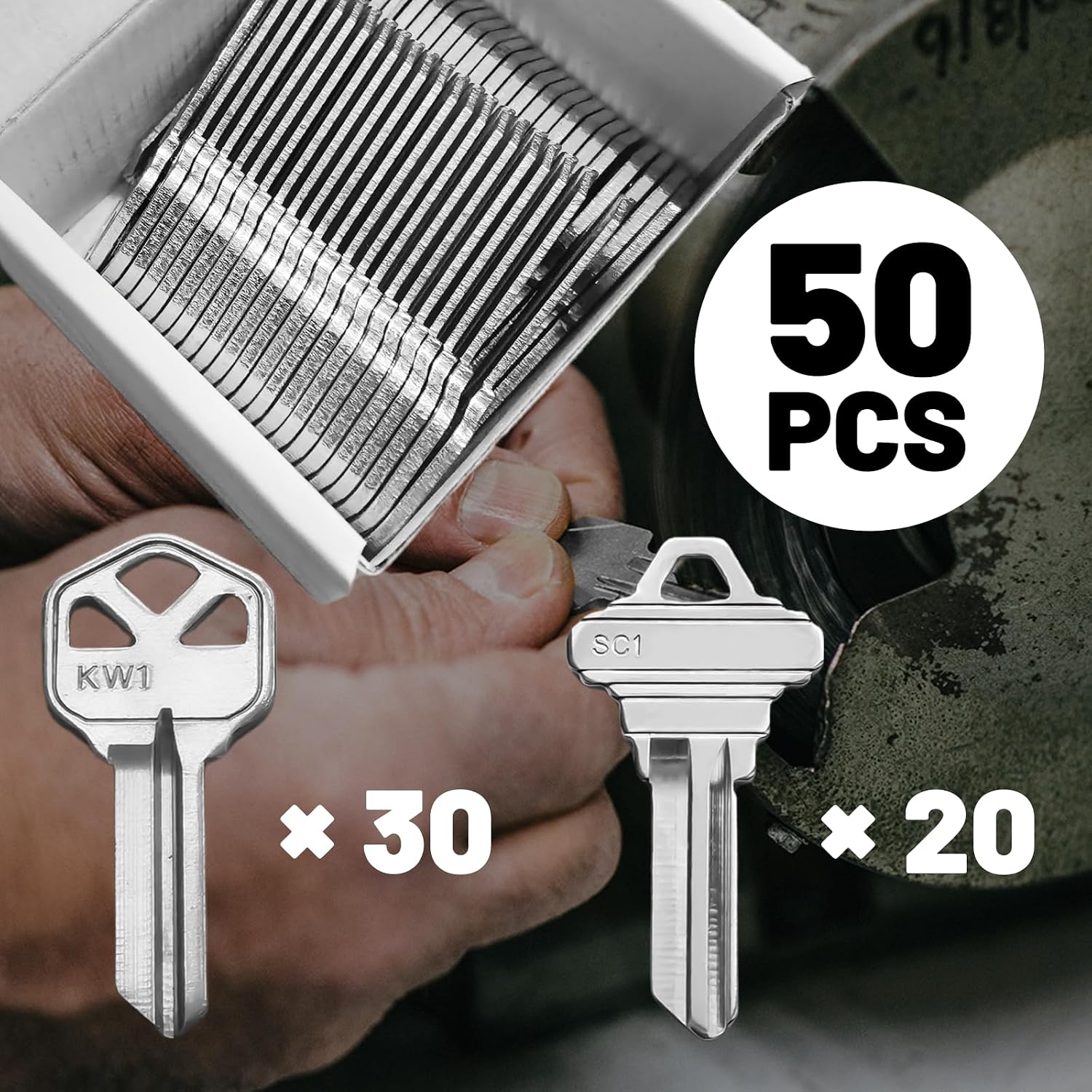 50 Key Blanks in Premium Brass – 30 KW1 & 20 SC1 Blank Keys Compatible with 5-Pin Locks