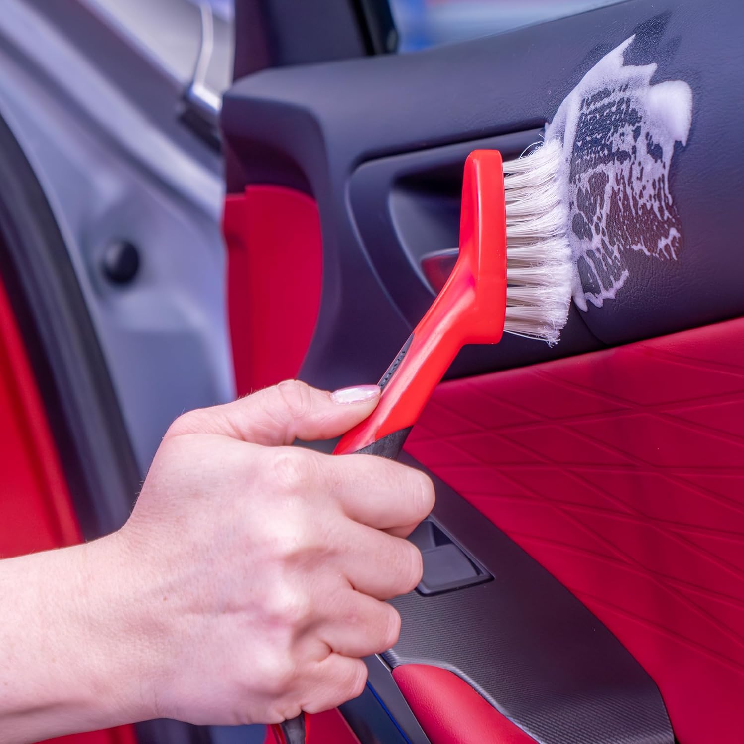 Car Detailing Brush for Stain and Hair Removal on Vinyl and Leather Seats - 2 Pack