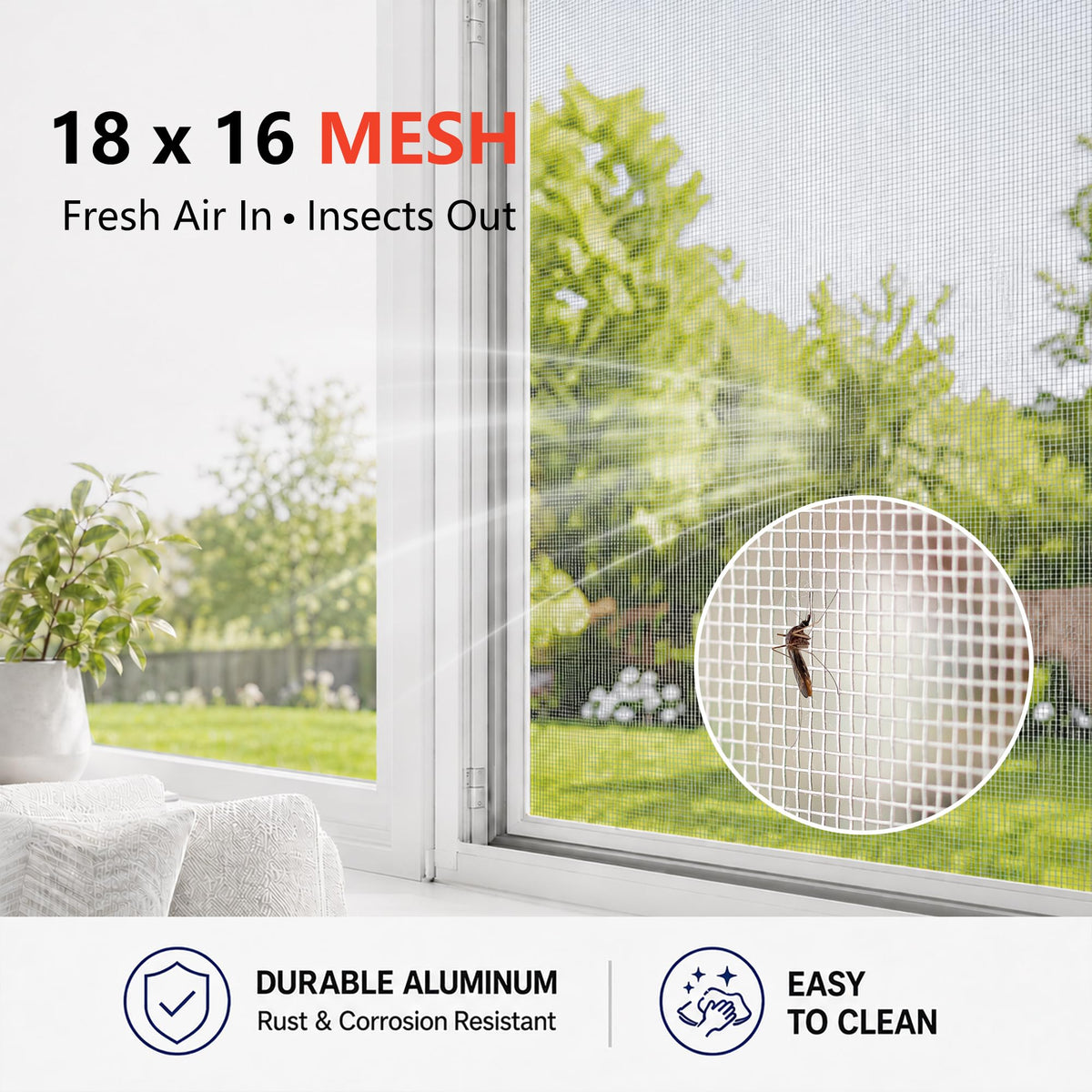 Aluminum Window Screen Mesh Roll, 36 in x 50 ft, 18x16 Mesh,Silver