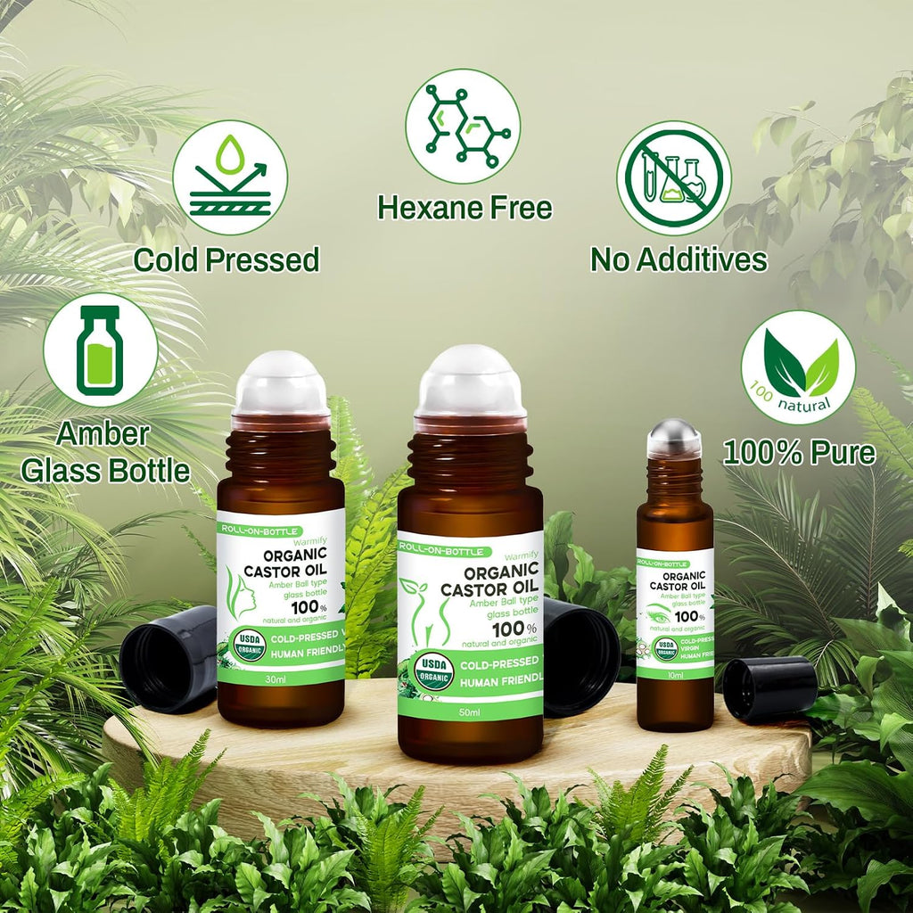 3-in-1 Castor Oil Roll on Certified Organic Cold Pressed Castor Oil