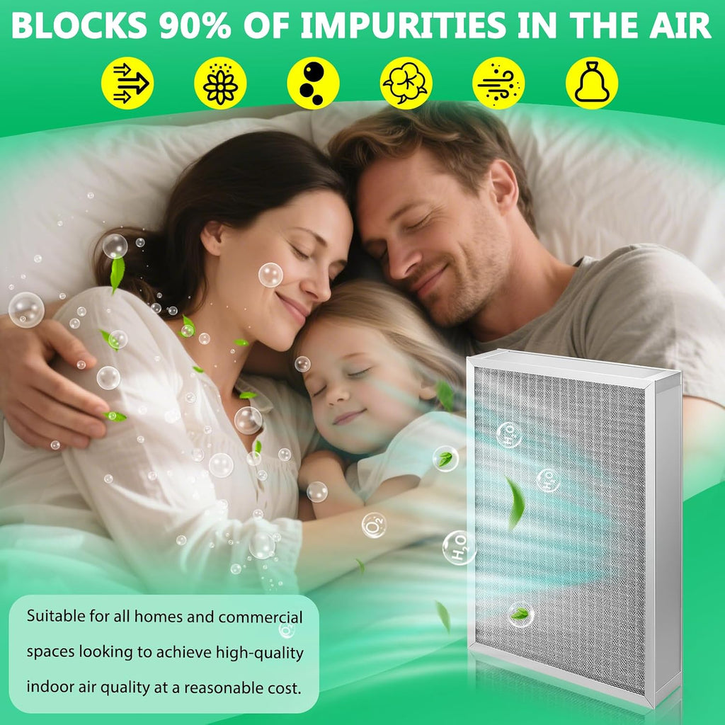 20x25x1 Air Filter MERV-11 | Washable Reusable Furnace Filter| 2-Pack | Electrostatic| Durable Aluminum Alloy