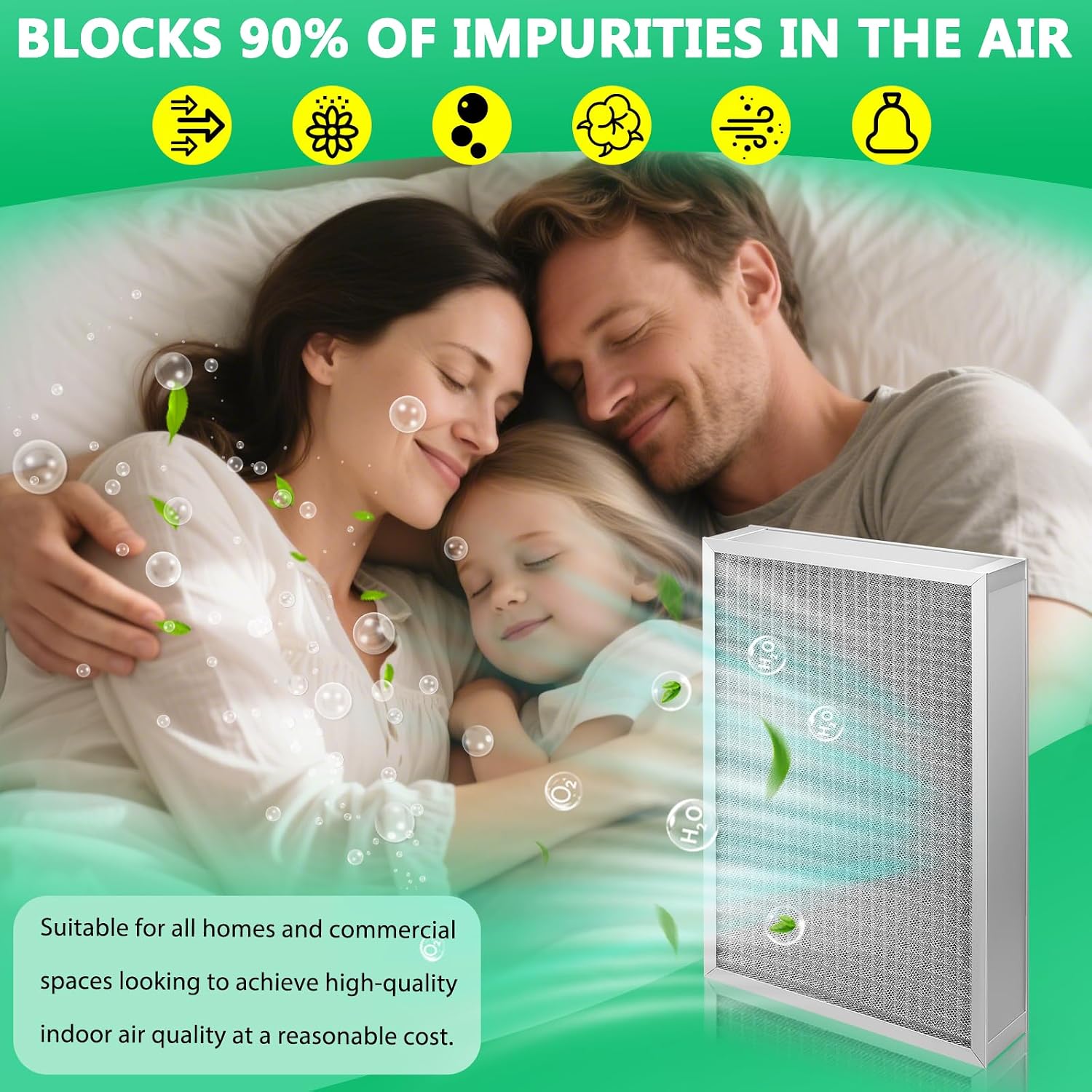 20x25x1 Air Filter MERV-11 | Washable Reusable Furnace Filter| 2-Pack | Electrostatic| Durable Aluminum Alloy