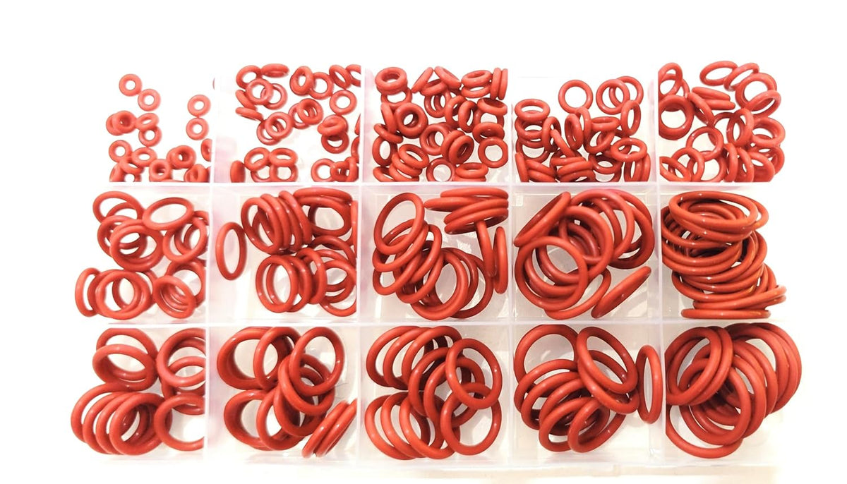 Silicone Rubber O-Ring Combination kit 225 Pieces (red)