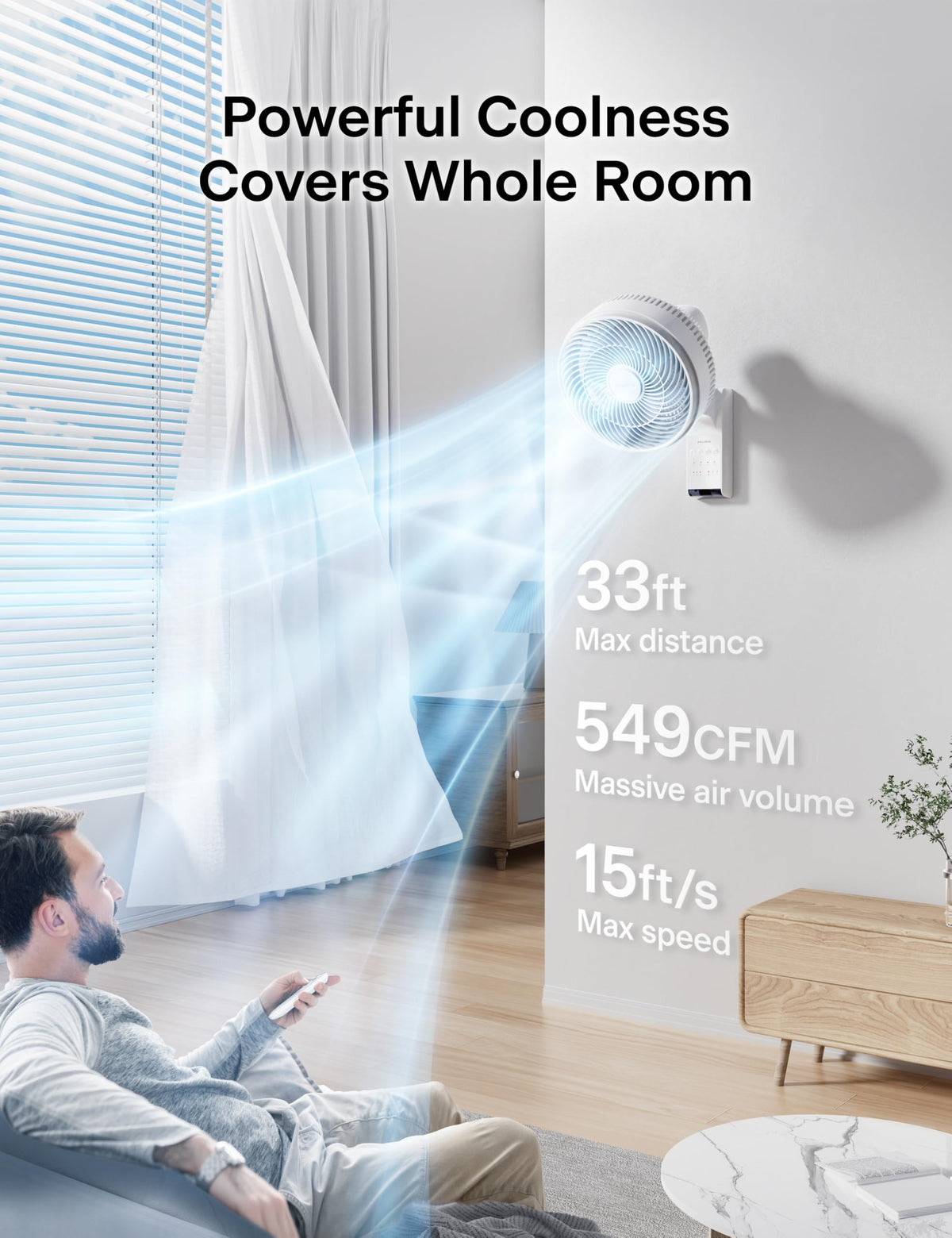 12 inch Indoor Oscillating Wall Mount Fan with Remote, White