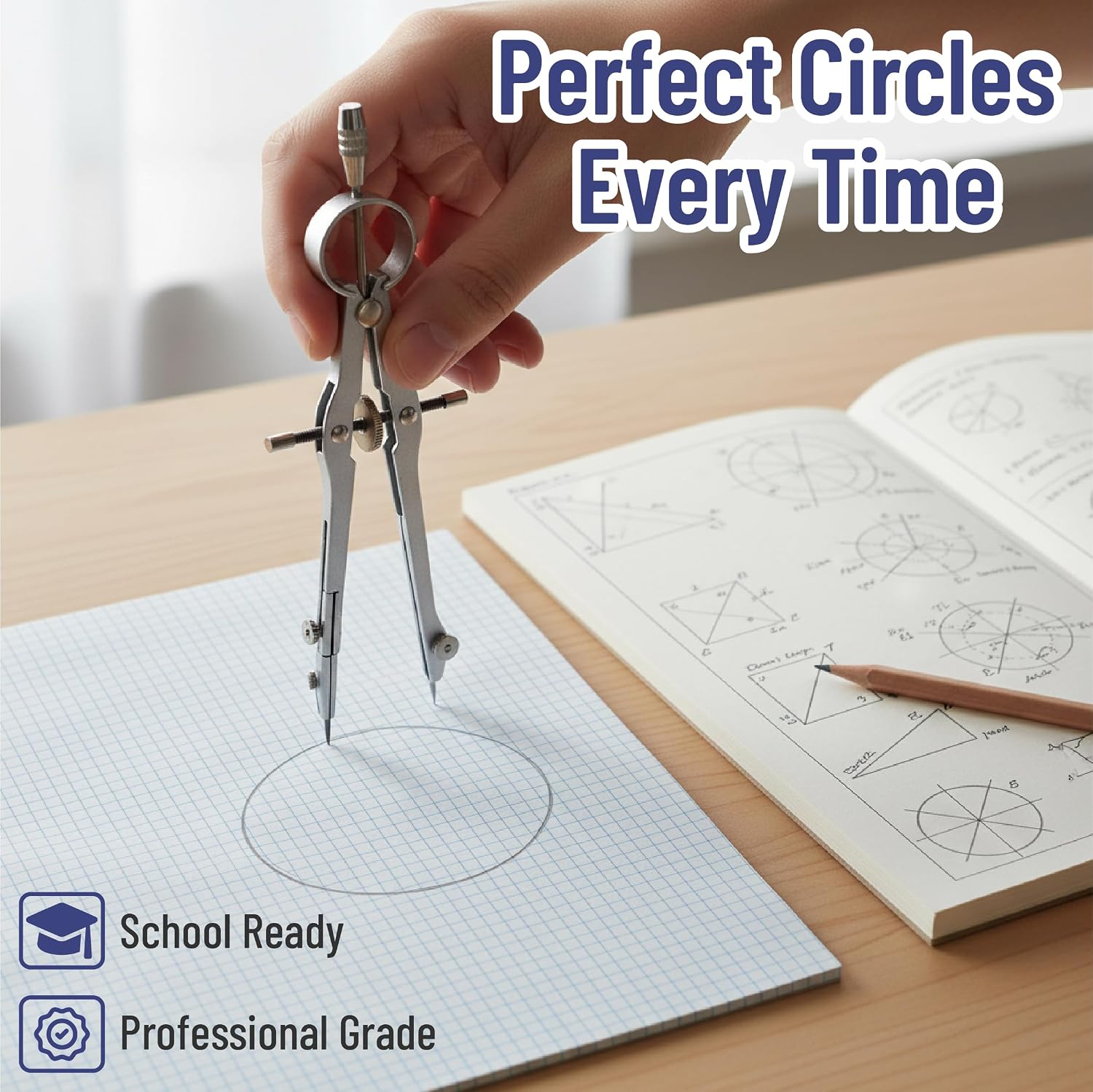 Geometry Set, 15 Piece Set with 6 Inch Swing Arm Protractor | IncludesMetal Divider, Set Squares, Ruler, Compasses