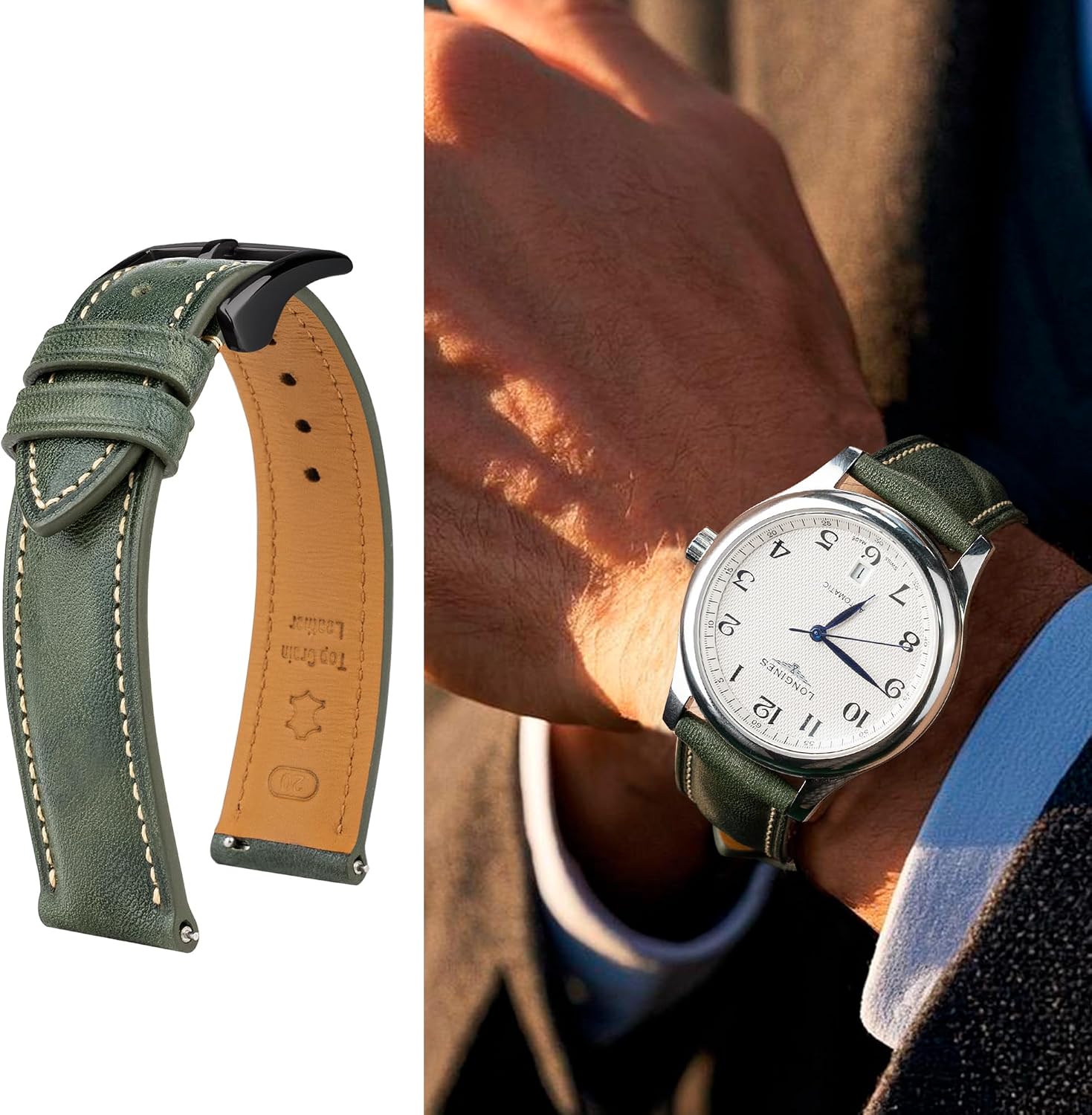 20mm Leather Watch Strap Watch Band for Men, Two Tone Oil-tanned Top Grain Leather Watch Straps 18mm 20mm 21mm 22mm