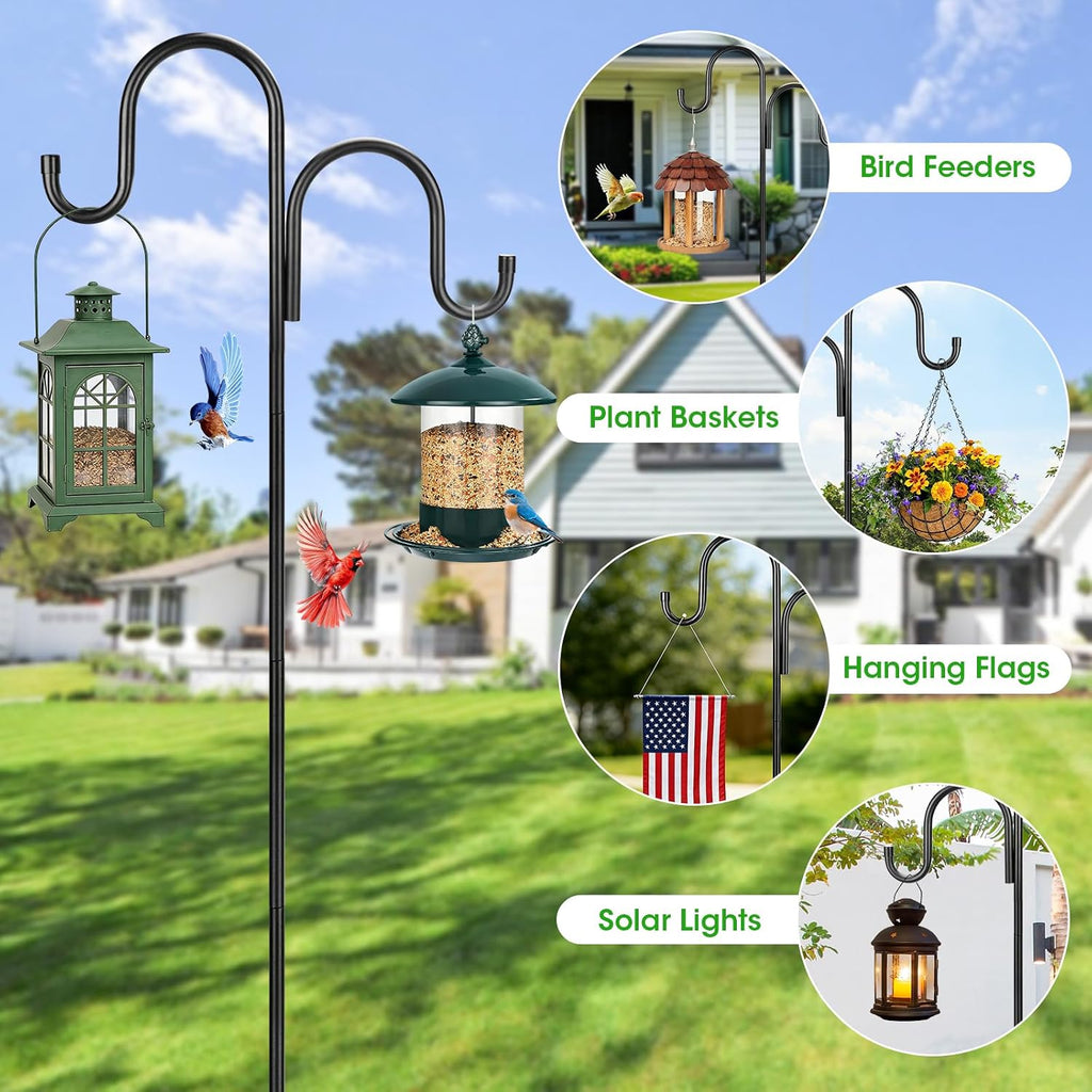 79 Inch Double Shepherds Hooks for Outdoor, Heavy Duty Bird Feeder Pole with 5 Prongs Base for Hanging Lantern