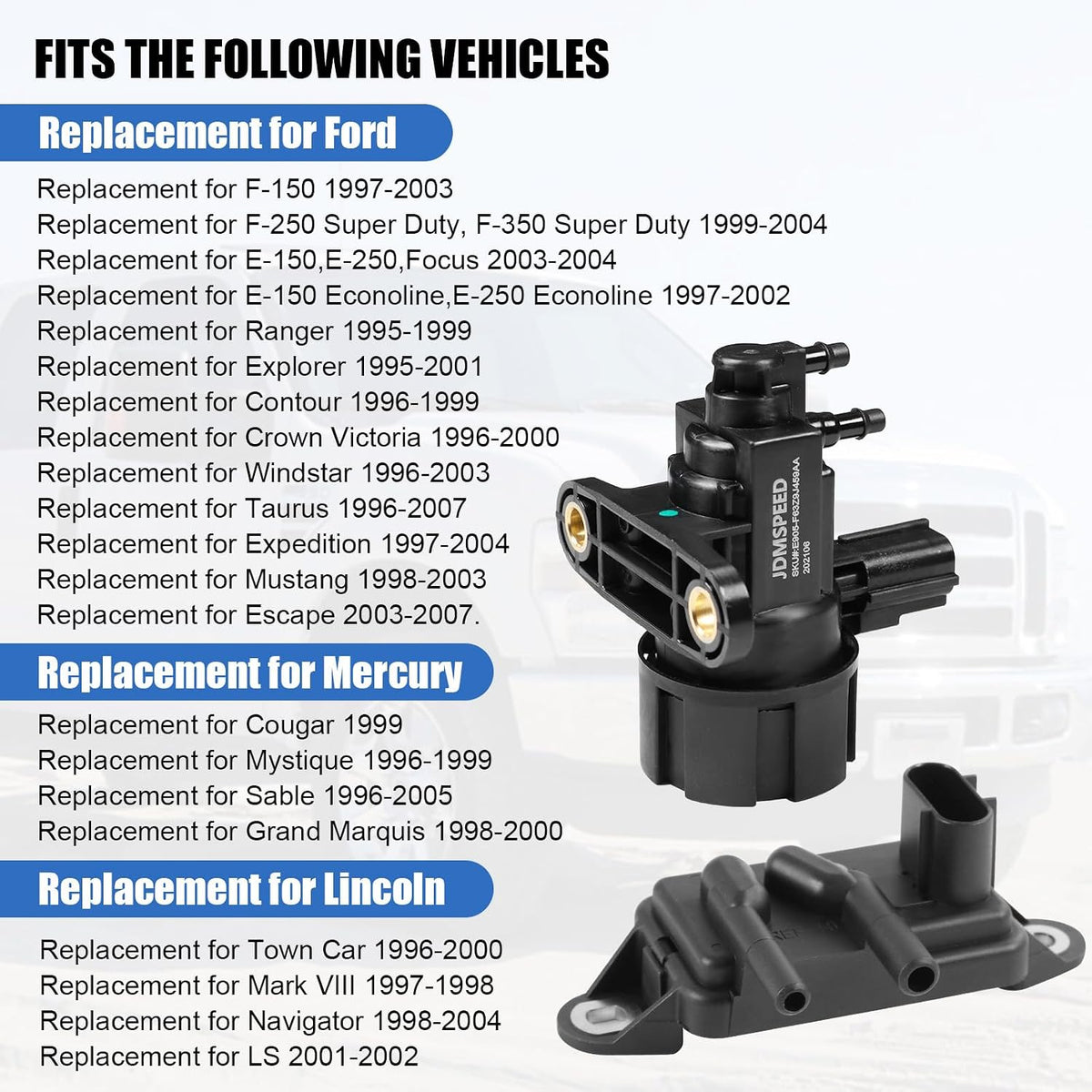 EGR Pressure Feedback Sensor DPFE15 + EGR vacuum solenoid valve vs63 Replacement for Ford F-150 E-150,E-250,Explorer,Ranger,Escape,Mustang,Lincoln Town Car,Mercury Cougar,F77Z9J460AB, F77Z9J460AB