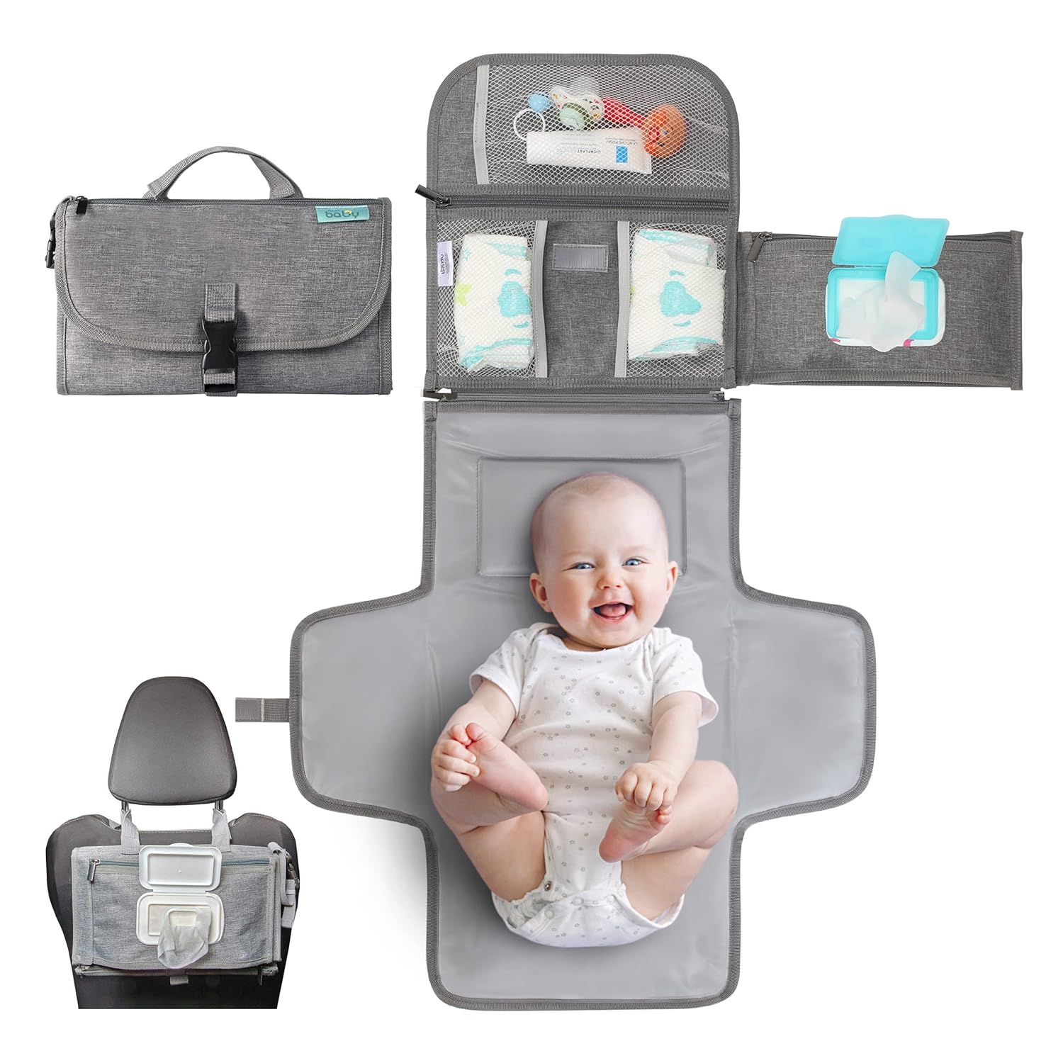 Portable Diaper Changing Pad - Baby Diaper Changer Travel Bag with Wipes Pocket, Smart Design Portable Changing Mat