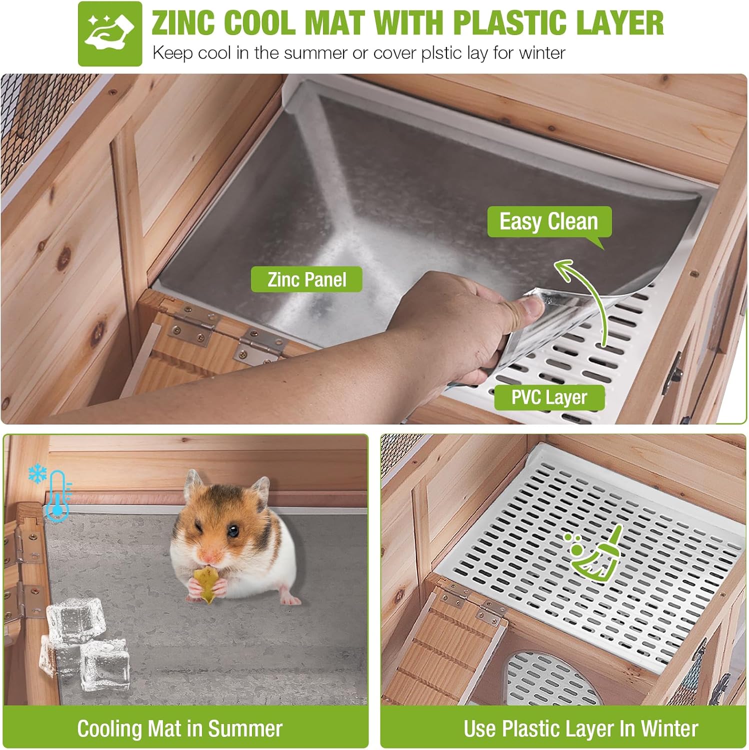 Guinea Pig Cages with Anti Chewing Sturdy Plastic Floor and Cool Zinc Plate, Indoor Rabbit Hutch with Hideout and