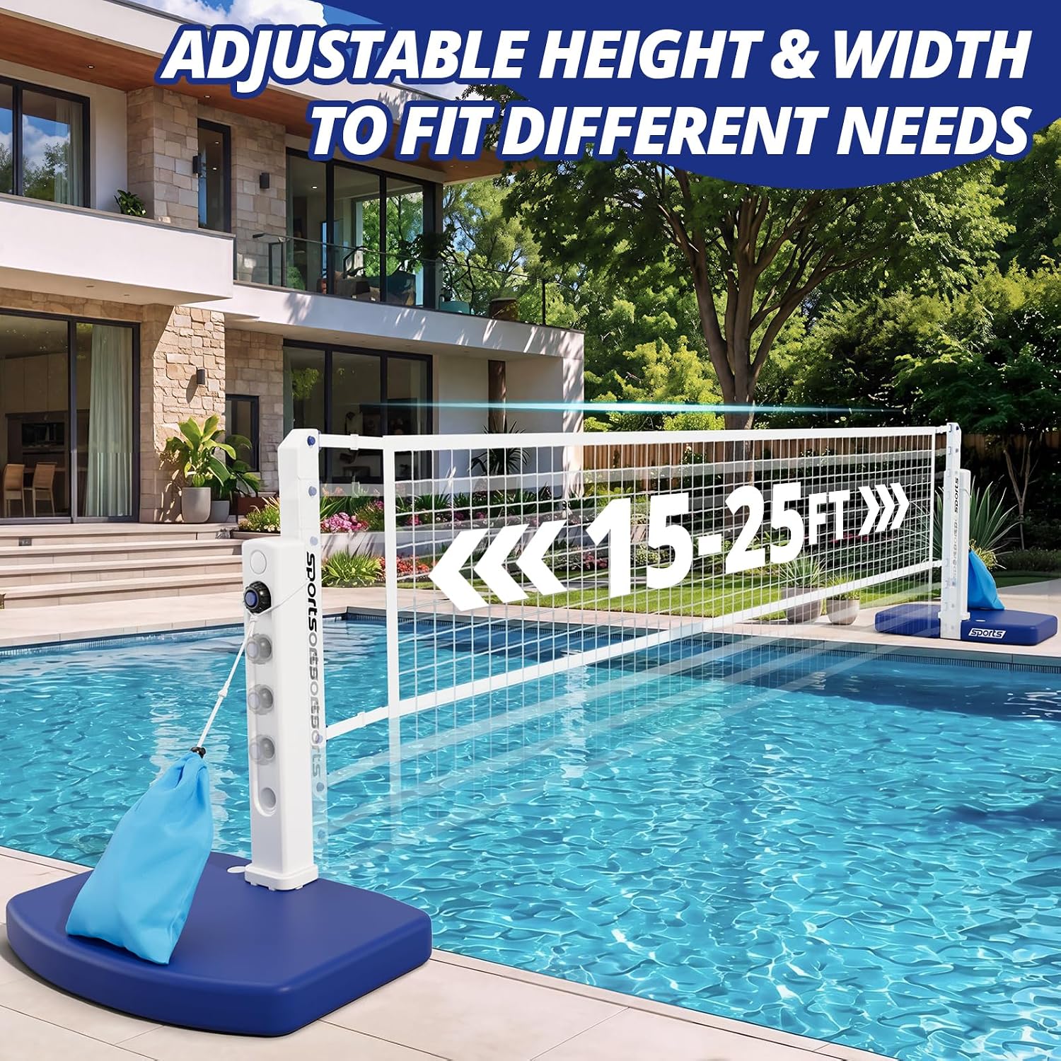 2 in 1 Pool Volleyball Net & Basketball Hoop Set | Adjustable Swimming Poolside Net for Inground Pool, Summer Outdoor