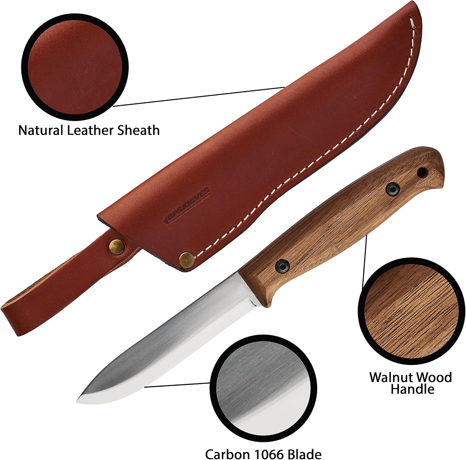 BS2FT CSH - Full Tang Bushcraft Knife With Leather Sheath - Survival Tactical Knife - Camping Knives - Outdoor Knives