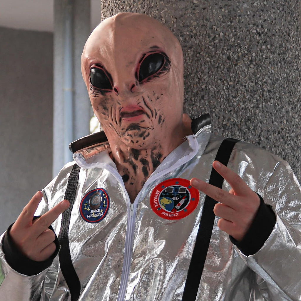 Alien Mask with Neck Scary Alien Head Latex Mask for Halloween Costume Party Prop