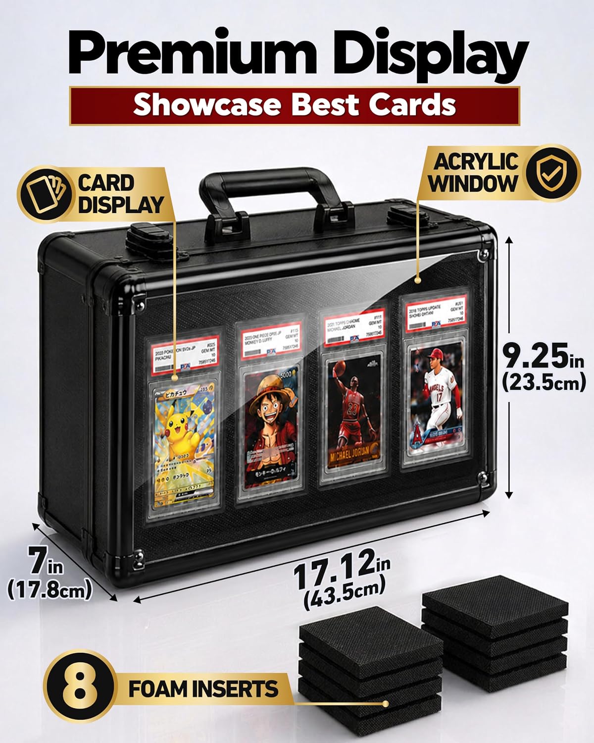 4-Row Graded Card Storage Box with Acrylic Window for PSA and BGS Display | Durable graded card case with 8 foam