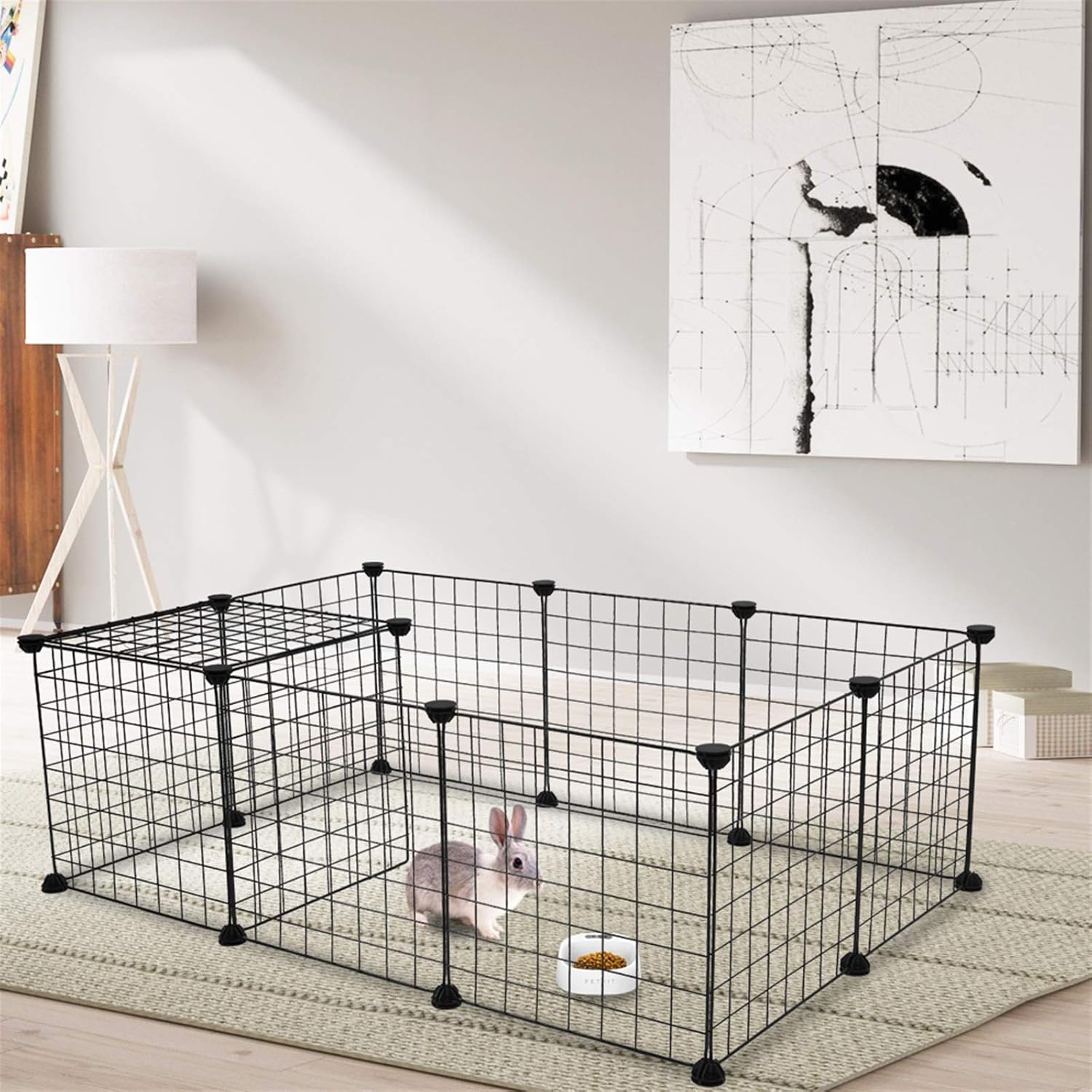 12 x Metal Panels (14 x 14)，Pet Playpen Exercise Cage, DIY Metal Wire Fence, Indoor Small Animal Enclosure, Black