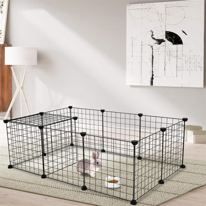 12 x Metal Panels (14 x 14)，Pet Playpen Exercise Cage, DIY Metal Wire Fence, Indoor Small Animal Enclosure, Black