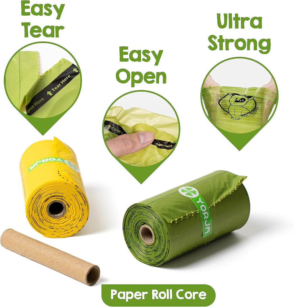 Dog Poop Bags Rolls with OK biobased Certified, 360 Pet Waste Bags, 100% Leak Proof Extra Thick and Strong Corn