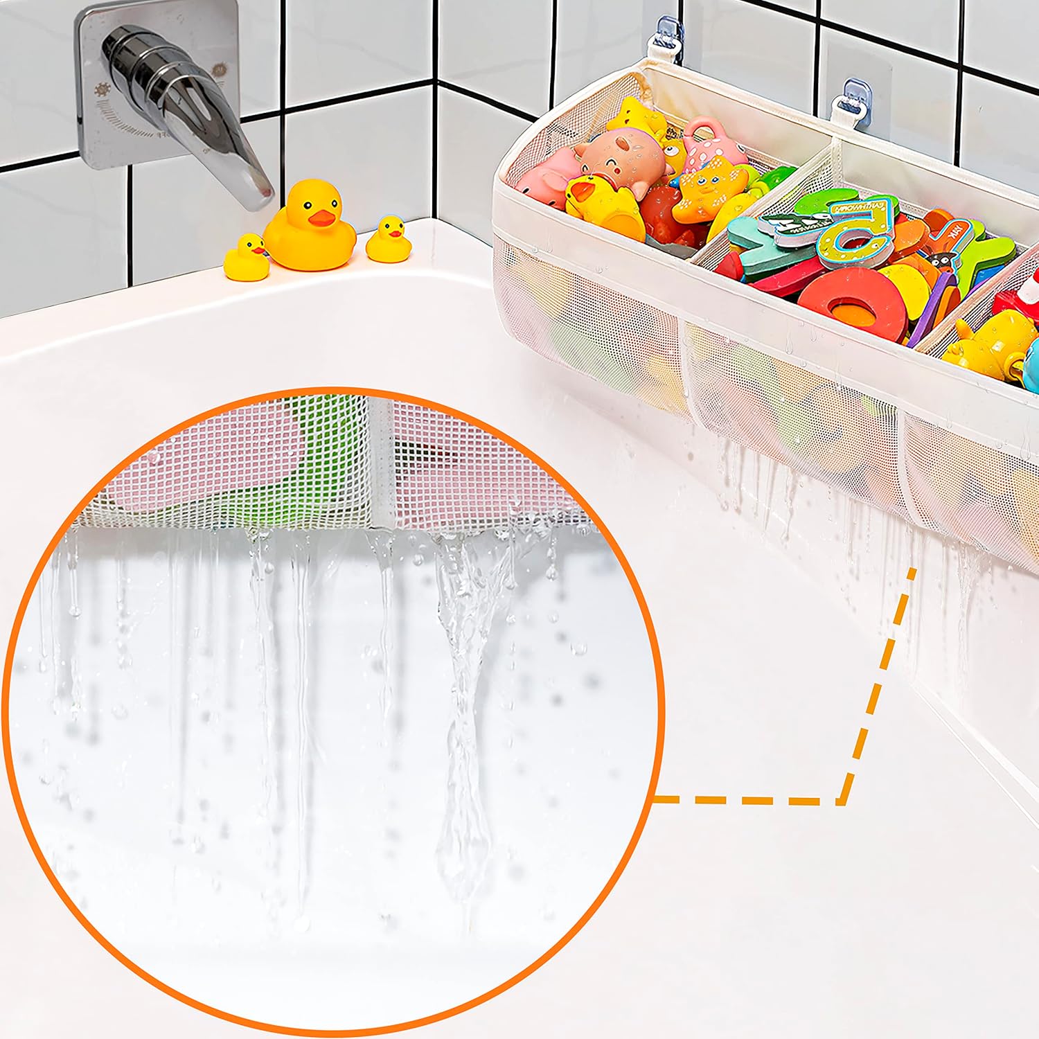 Original 3 Compartment Horizontal Large Openings Bath Toy Organizer for Tub, Capacity Upgrade Bath Toy Storage and