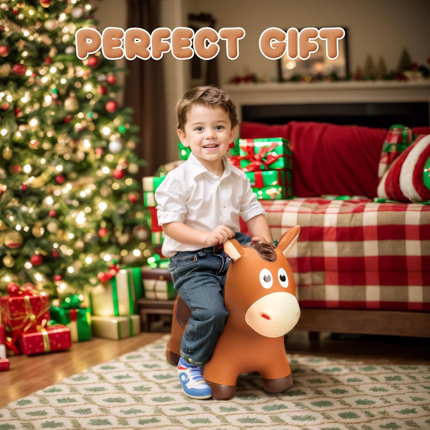 Bouncy Horse for Toddlers 1-3, Inflatable Ride on Bouncy Animal Hopper Toys for 1 2 3 4 5 Year Old Girl Boy Kids