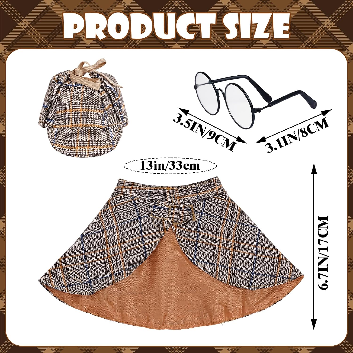 Dog Costume Set Detective Cloak Hat and Glasses for Small Dog and Cat | Pet Detective Costume for Halloween Party