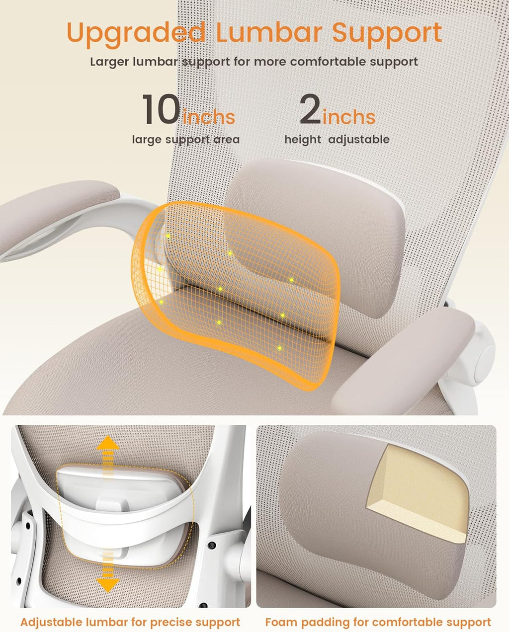 Office Chair, Ergonomic Desk Chair with Adjustable Lumbar Support and Flip up Armrest, Breathable Mesh Computer Chair