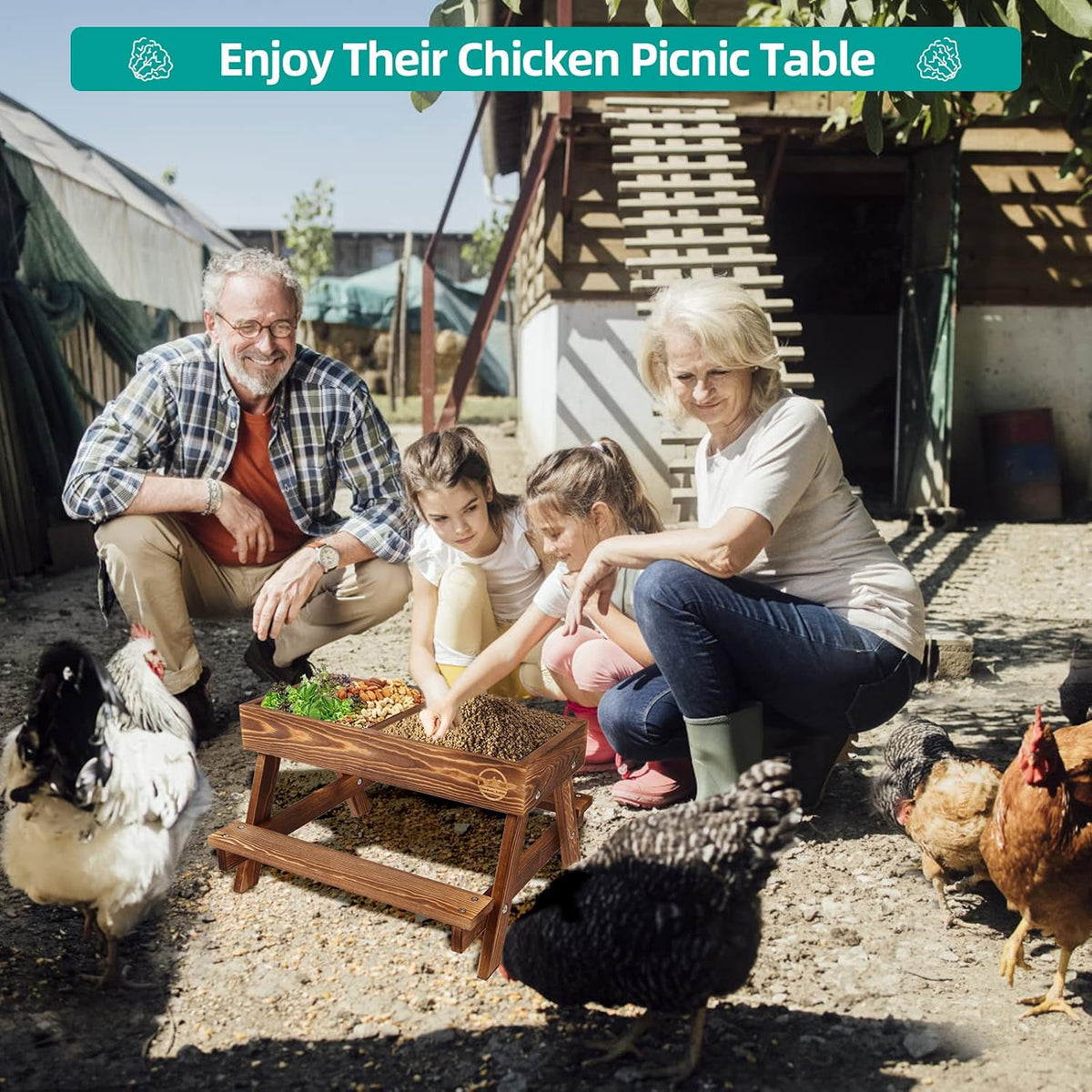 Chicken Table No Waste, Chicken Picnic Feeder Handmade Carbonized Wooden, Large DIY Chicken Feeder Kit, Wild Bird