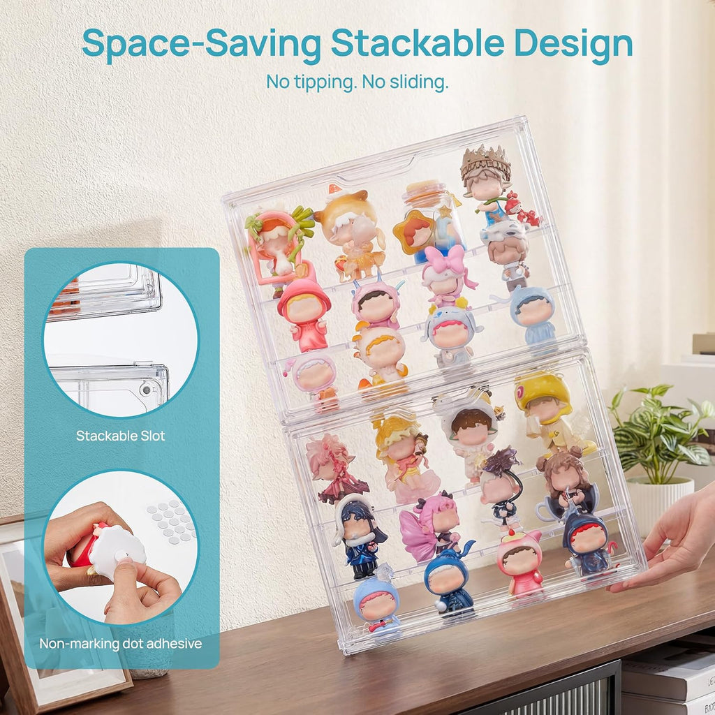 1 Pack Acrylic Display Case, Stackable Figure Display Case with Magnetic Door & Adjustable Shelves, Clear
