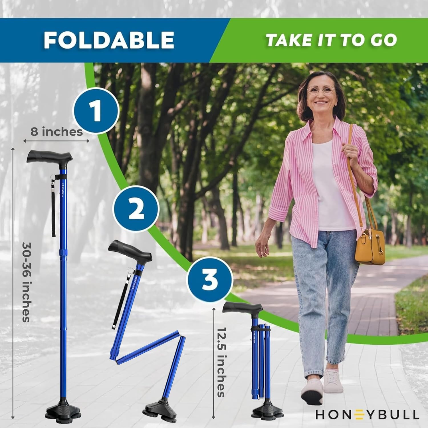 Walking Cane for Men & Women Foldable, Adjustable, Heavy Duty, Free Standing, All Terrain, Collapsible Walking Sticks