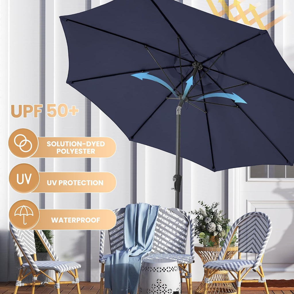 9 FT Outdoor Umbrella Patio Table Umbrella Fiberglass Frame Navy