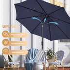 9 FT Outdoor Umbrella Patio Table Umbrella Fiberglass Frame Navy