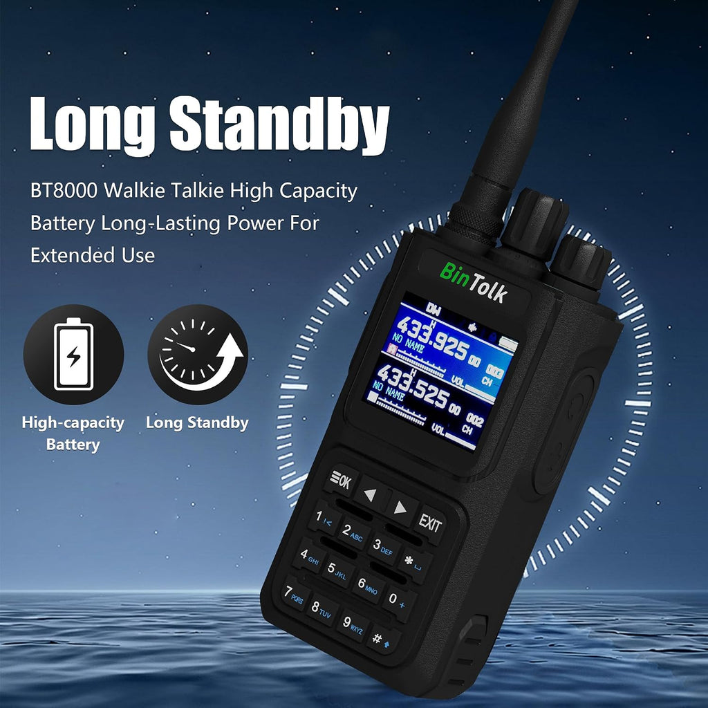 BT8000 Walkie Talkie Wireless Connectivity Programming APP NOAA Weather Alert USB-C Charger Two Way Radio AM FM SOS