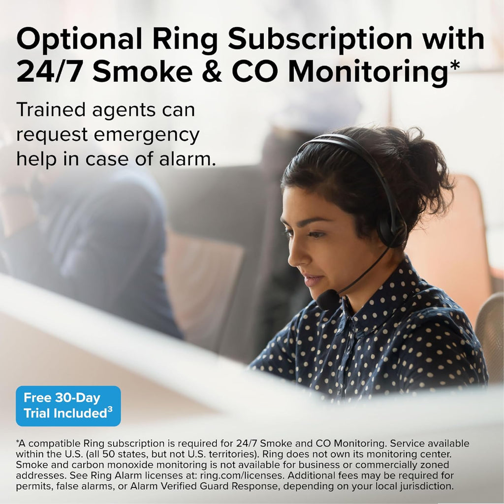 Smart Smoke and Carbon Monoxide Detector, Ring App Enabled for Real-Time Notifications, Hardwired Alarm, AA Backup
