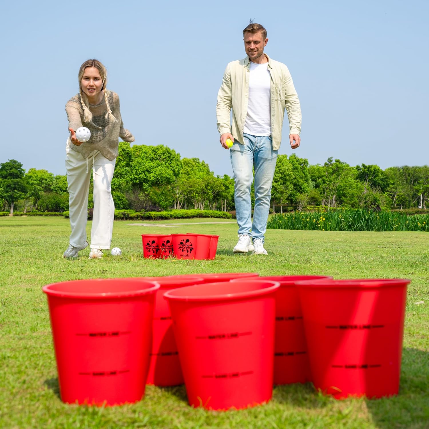 Giant Yard Pong,Yard Games with Durable Buckets and Balls - Choose Red Large, XL, or Green - Glow in The Dark