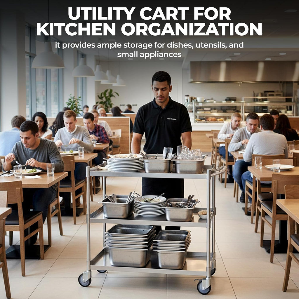 33" x 21" Stainless Utility Cart, 3-Shelf, Casters, NSF