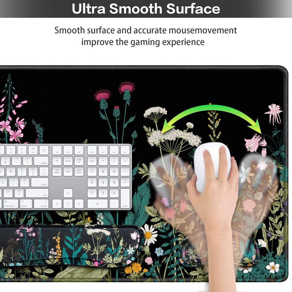 Desk Mat, Large Gaming Mouse Pad with Wrist Rest, 4in1 XXL Mousepad Floral | Keyboard Wrist Rest+Mouse Pad Wrist